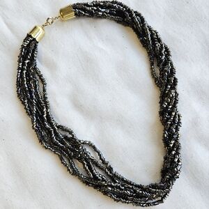 Multi Strand Brown Iris Bohemian Glass Bugle Bead Necklace